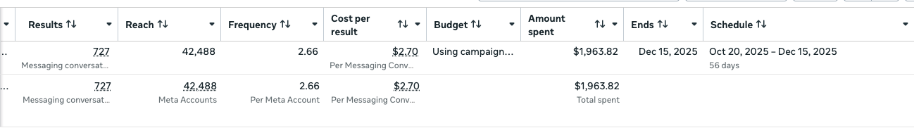Facebook ads campaign proof screenshot